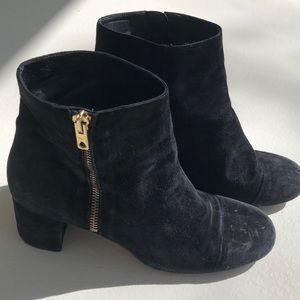 J. Crew Black Suede Bootie with Gold Side zipper